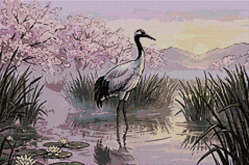Diamond painting pattern chart - Crane in Water