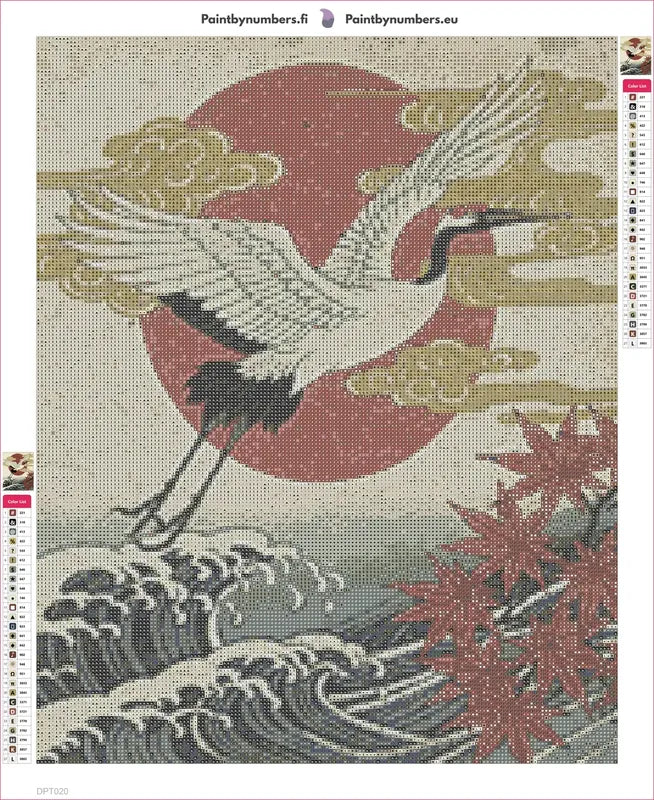 Cranes and Maple Leaves diamond painting adhesive canvas 40x50cm