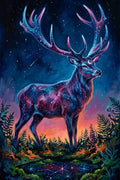 Thumbnail for Diamond painting featuring a galaxy-like forest deer standing under a starry sky in a colorful landscape.