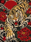 Thumbnail for Tiger with red flowers and swirling clouds paint by numbers. Japanese style.