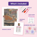 Thumbnail for Croissants and Coffee 30x40cm diamond painting kit contents: adhesive canvas, color chart, tools and diamond bags