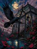 Thumbnail for Crow, roses and glasshouse paint by numbers, dark tones, full moon
