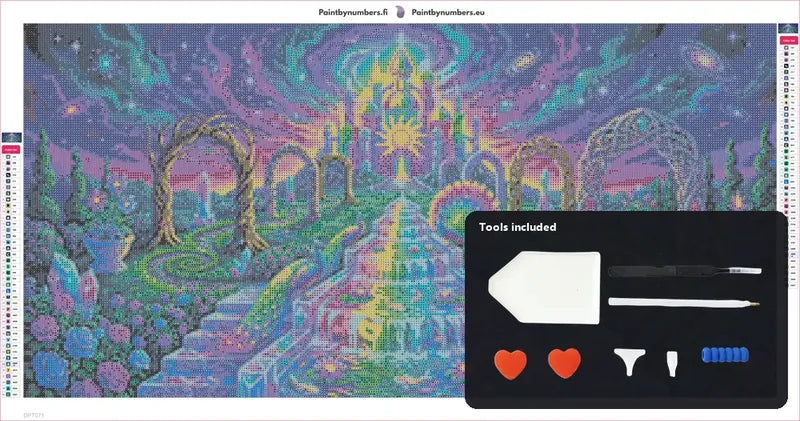 Diamond painting canvas preview with tools - Crystal Garden