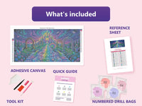 Thumbnail for Crystal Garden 80x40cm diamond painting kit contents: adhesive canvas, color chart, tools and diamond bags