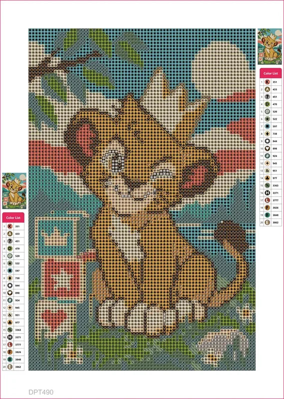 Diamond painting adhesive canvas preview - Cub with the Crooked Crown