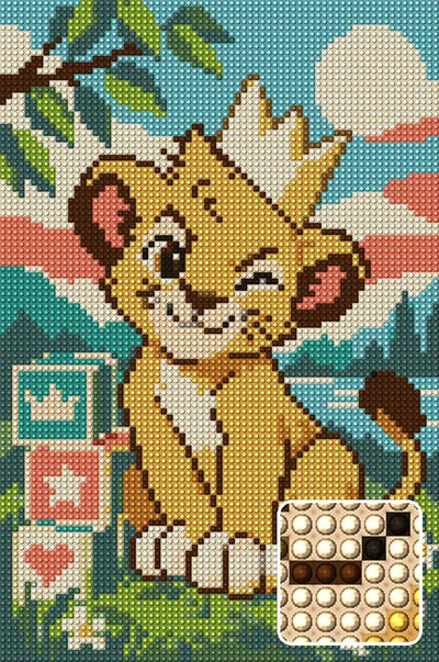 Cub with the Crooked Crown, 20x30 cm diamond painting – finished design preview with a close-up of round drills