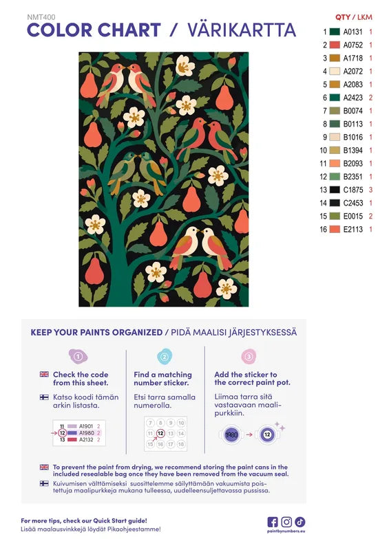 Paint color chart and instructions - Cut-Paper Pear Tree 40x60cm