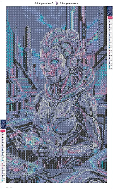 Diamond painting adhesive canvas preview - Cyberpunk Female Android Operator