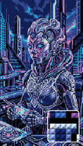 Thumbnail for Cyberpunk Female Android Operator, 40x70 cm diamond painting – finished design preview with a close-up of square drills