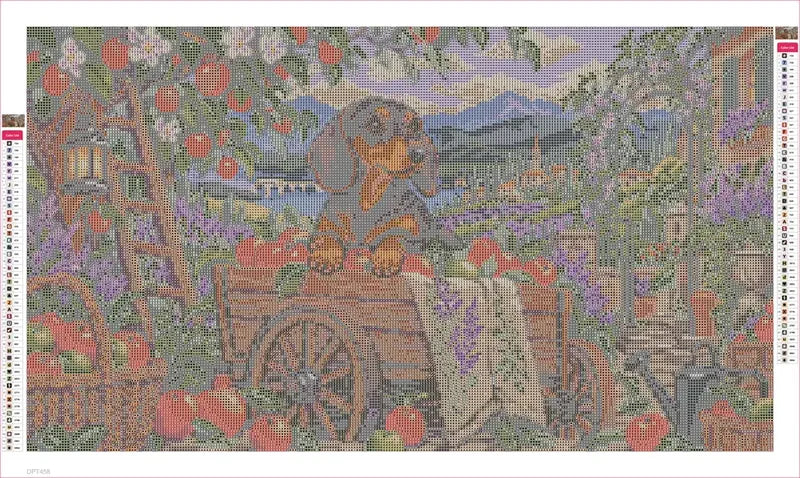 Diamond painting adhesive canvas preview - Dachshund in the Apple Cart