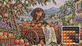 Thumbnail for Dachshund in the Apple Cart, 70x40 cm diamond painting – finished design preview with a close-up of square drills