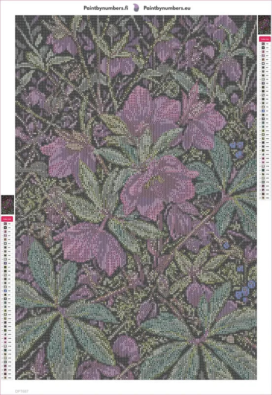 Diamond painting adhesive canvas preview - Dark Purple Woodland Flowers