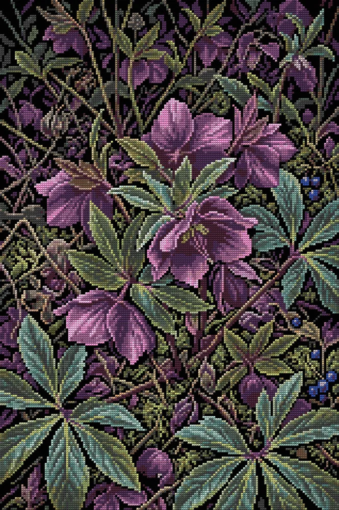 Dark Purple Woodland Flowers, 40x60 cm diamond painting – full design preview without the close-up inset