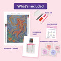 Thumbnail for What is included in the Deep Water Swirl diamond painting kit - adhesive canvas, reference sheet, tools and numbered drill bags