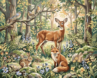 Thumbnail for Deer, fox, rabbit, and birds in the forest Paint By Numbers.