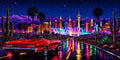 Thumbnail for Diamond painting of a neon-colored car, city skyline, and night sky in the desert.