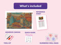 Thumbnail for Desert Diner 60x40cm diamond painting kit contents: adhesive canvas, color chart, tools, and diamond bags