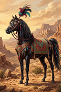Thumbnail for Diamond Painting of a black horse with ornate tack in a desert landscape, castle in the background.
