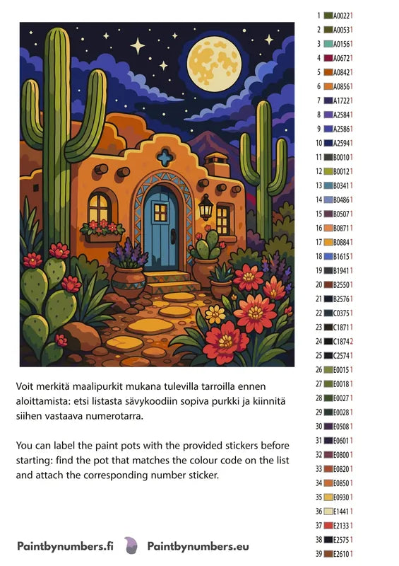Paint color chart and instructions - Desert House and Cacti 40x50cm