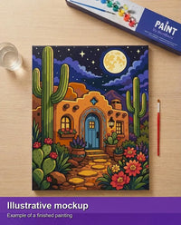 Thumbnail for Finished paint by numbers mockup - Desert House and Cacti 40x50cm