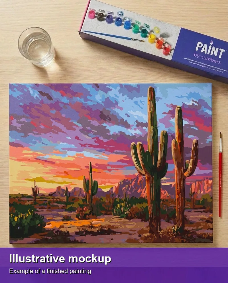 Finished paint by numbers mockup - Desert Sunset 50x40cm