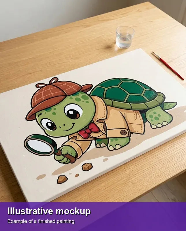 Illustration of the completed paint by numbers - Detective Turtle Illustration 70x40cm