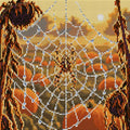 Thumbnail for dewy spider web with a garden spider over a pumpkin patch, 30x30 cm diamond painting – full design preview