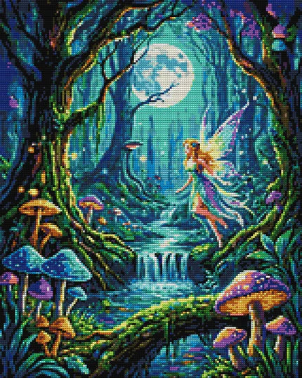 Rendering of the completed diamond painting kit with shiny acrylic drills