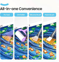 Thumbnail for Korjaustyökalu, nukkarulla, silikonisivellin ja maalisivellin diamond painting -lakan levitykseen.