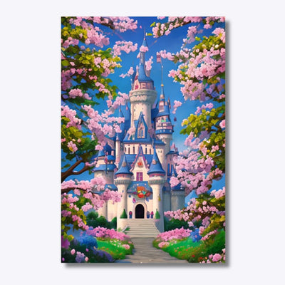 Path to the Floral Castle diamond painting 40x60cm, flower-lined path to a castle