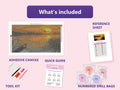 Thumbnail for Dockside Lantern 70x40cm diamond painting kit contents: adhesive canvas, color chart, tools and diamond bags