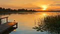 Thumbnail for Diamond painting of a lake landscape featuring a dock, a lantern, and a sunset over the water.