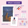 Thumbnail for Dog by Lantern 40x60cm diamond painting kit contents: adhesive canvas, color chart, tools and diamond bags