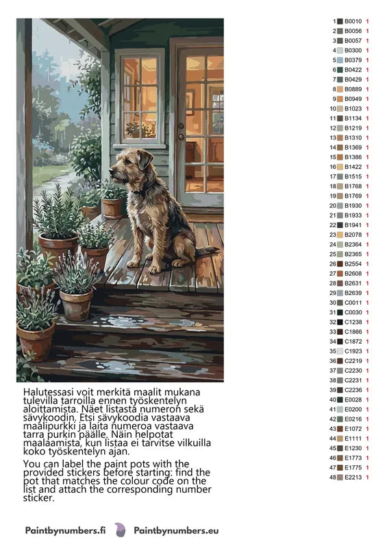 Paint color chart and instructions - Dog on Porch Steps 40x70cm