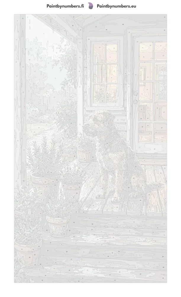 Paint by numbers numbered canvas - Dog on Porch Steps 40x70cm