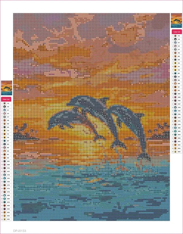 Dolphins at Sunset diamond painting adhesive canvas 30x40cm