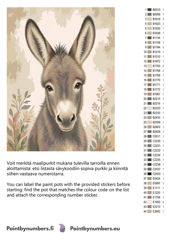 Color chart and instructions - Donkey Portrait with Plants 60x80cm