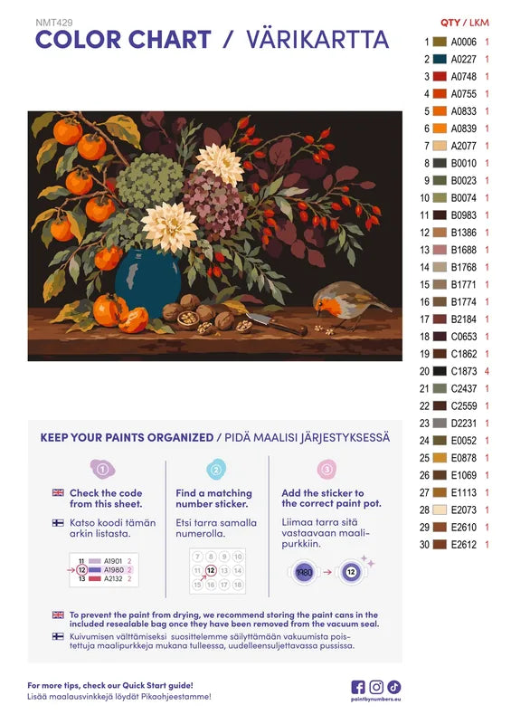 Paint color chart and instructions - Dordogne Bouquet, Late October 60x40cm