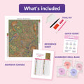 Thumbnail for What is included in the Dormice in the Hazel Coppice diamond painting kit - adhesive canvas, reference sheet, tools and numbered drill bags