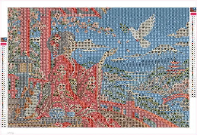 Diamond painting adhesive canvas preview - Dove over the Crimson Robe