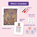 Thumbnail for Dragon Hatchling 40x50cm diamond painting kit contents: adhesive canvas, color chart, tools and diamond bags