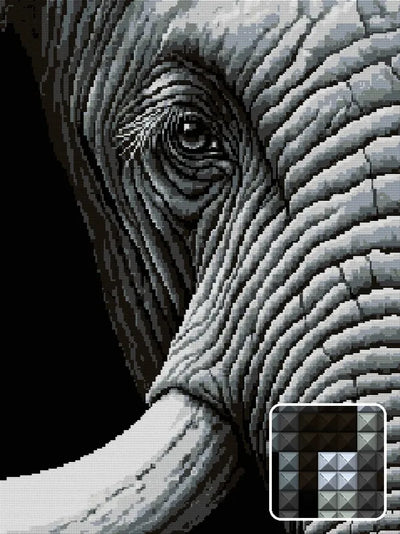 black-and-white close-up of an elephant eye and wrinkled…, 60x80 cm diamond painting – design and close-up of square drills
