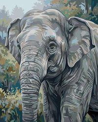 Thumbnail for Elephant in the forest Paint By Numbers, detailed gray skin and green background.