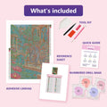 Thumbnail for What is included in the Elephant through the Lotus Palace diamond painting kit - adhesive canvas, reference sheet, tools and numbered drill bags
