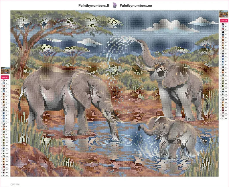 Diamond painting adhesive canvas preview - Elephants at the Clay Waterhole