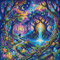 Thumbnail for Enchanted Crystal Forest Waterfall, 50x50 cm diamond painting – full design preview without the close-up inset