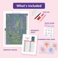 Thumbnail for What is included in the Enchanted Forest Butterfly diamond painting kit - adhesive canvas, reference sheet, tools and numbered drill bags