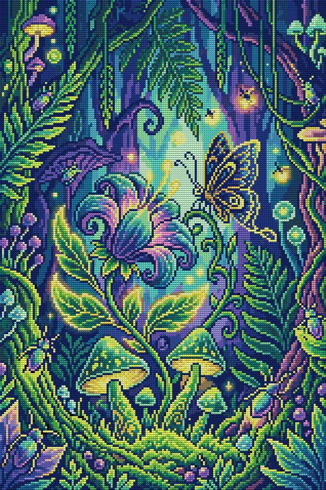 Enchanted Forest Butterfly, 40x60 cm diamond painting – full design preview without the close-up inset