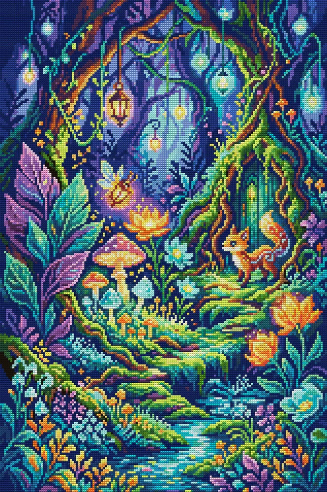 Enchanted Forest Fairy Encounter, 40x60 cm diamond painting – full design preview without the close-up inset