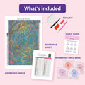 Thumbnail for What is included in the Enchanted Forest Gateway diamond painting kit - adhesive canvas, reference sheet, tools and numbered drill bags
